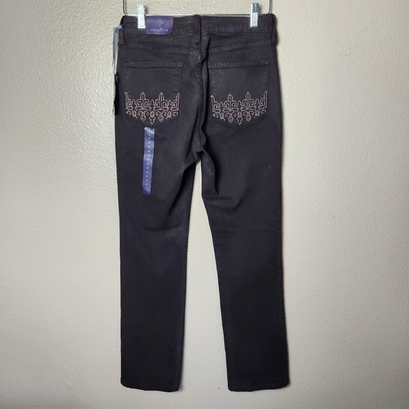 NYDJ Petite Straight Fit Brown Fleur De Lis Embellished Pocket Jeans-Size 6P NWT - Picture 4 of 12